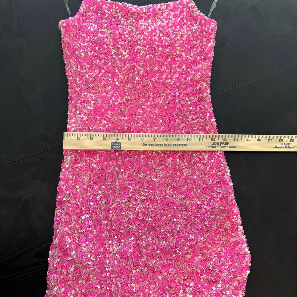 Allison & Kelly Hot Pink Sequin Mini Dress Bodycon Spaghetti Strap Party Small - Picture 12 of 12